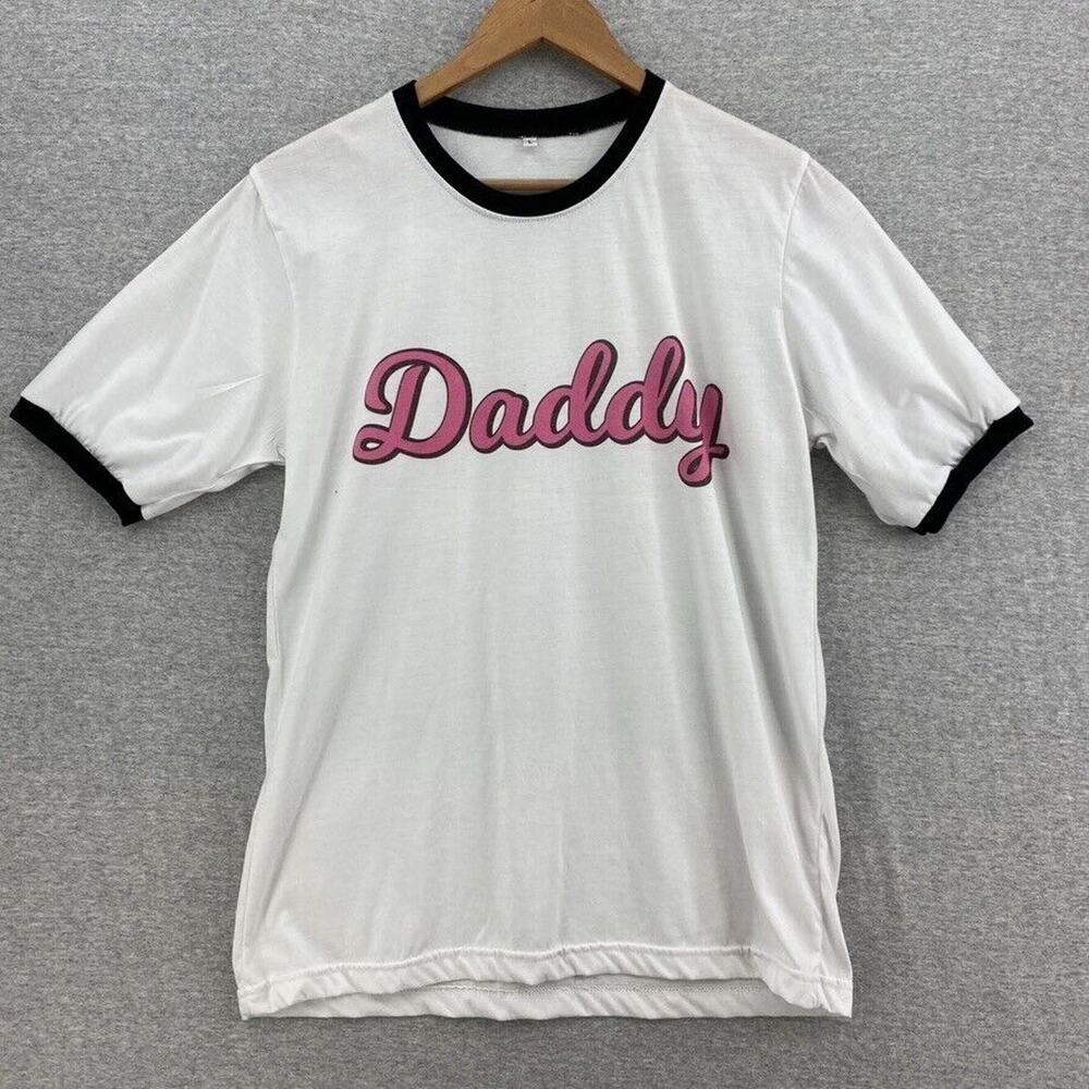 Daddy Tshirt Mens Large White Black Trim Crew Tee Short Sleeve